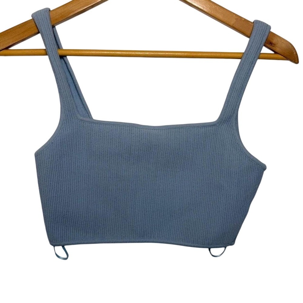 Kendall & Kylie Crop Top Women Small Blue Ribbed Square Neck Tank